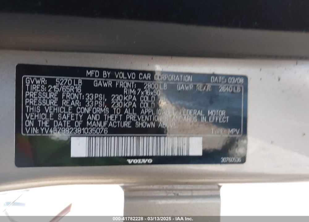 2008 VOLVO XC70 VIN: YV4BZ982381035076