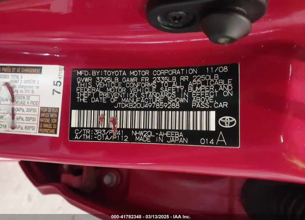 2009 TOYOTA PRIUS VIN: JTDKB20U497859288