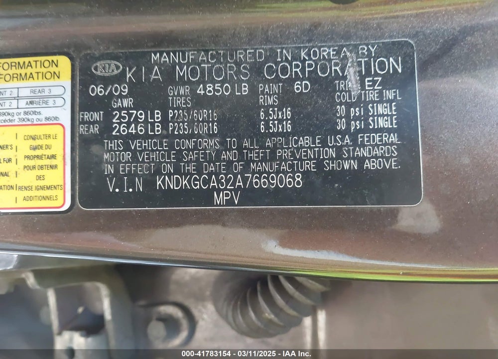 2010 KIA SPORTAGE VIN: KNDKGCA32A7669068