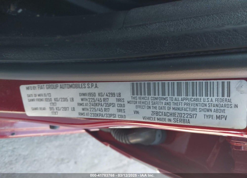 2014 FIAT 500L VIN: ZFBCFACH1EZ022517