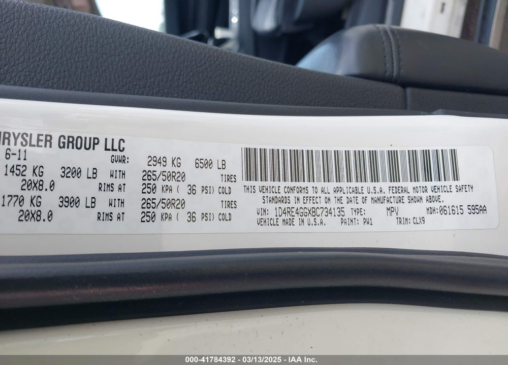 2011 DODGE DURANGO VIN: 1D4RE4GGXBC734135