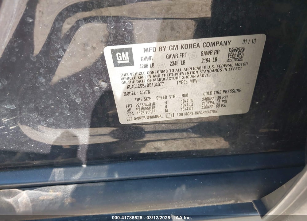 2013 BUICK ENCORE LEATHER VIN: KL4CJCSB7DB104077
