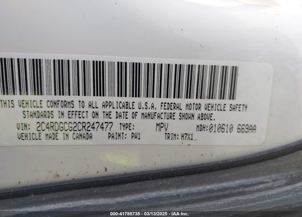 2012 DODGE GRAND CARAVAN VIN: 2C4RDGCG2CR247477