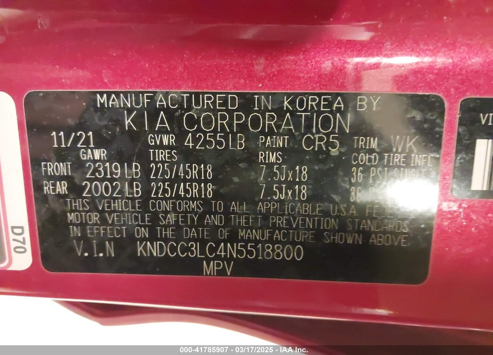 2022 KIA NIRO TOURING SE VIN: KNDCC3LC4N5518800