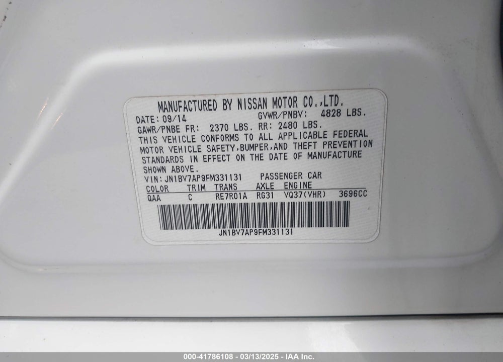 2015 INFINITI Q50 VIN: JN1BV7AP9FM331131