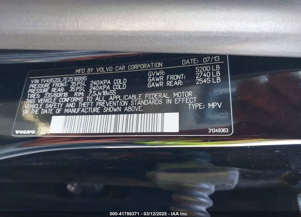 2014 VOLVO XC60 VIN: YV4952DL7E2518995