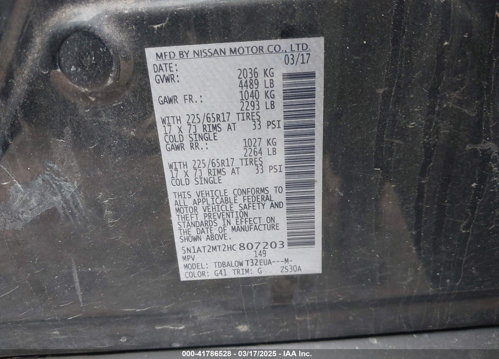 2017 NISSAN ROGUE SV VIN: 5N1AT2MT2HC807203