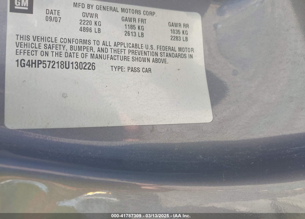 2008 BUICK LUCERNE VIN: 1G4HP57218U130226