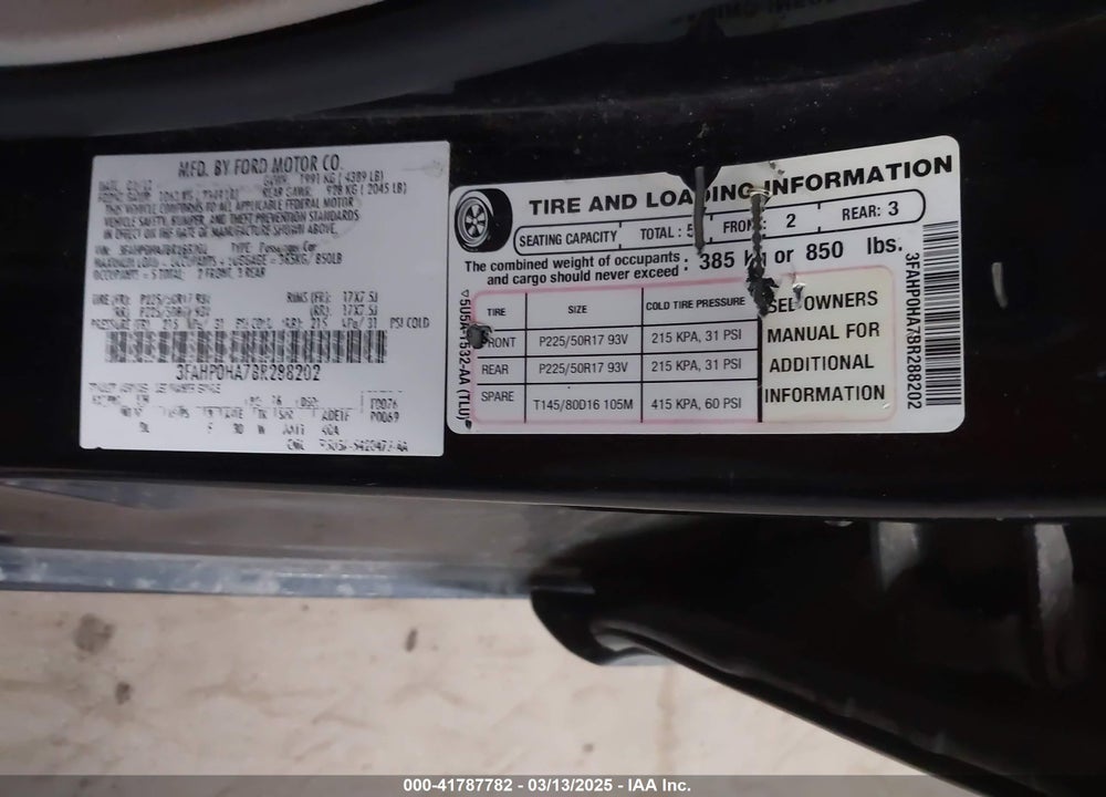 2011 FORD FUSION VIN: 3FAHP0HA7BR288202