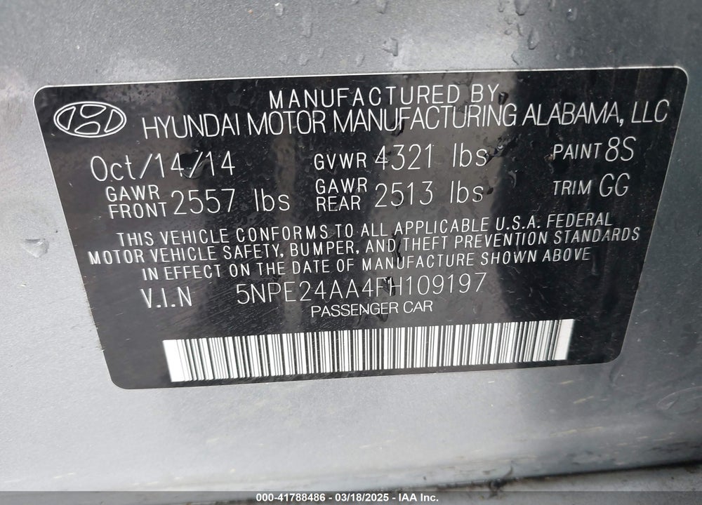 2015 HYUNDAI SONATA ECO VIN: 5NPE24AA4FH109197