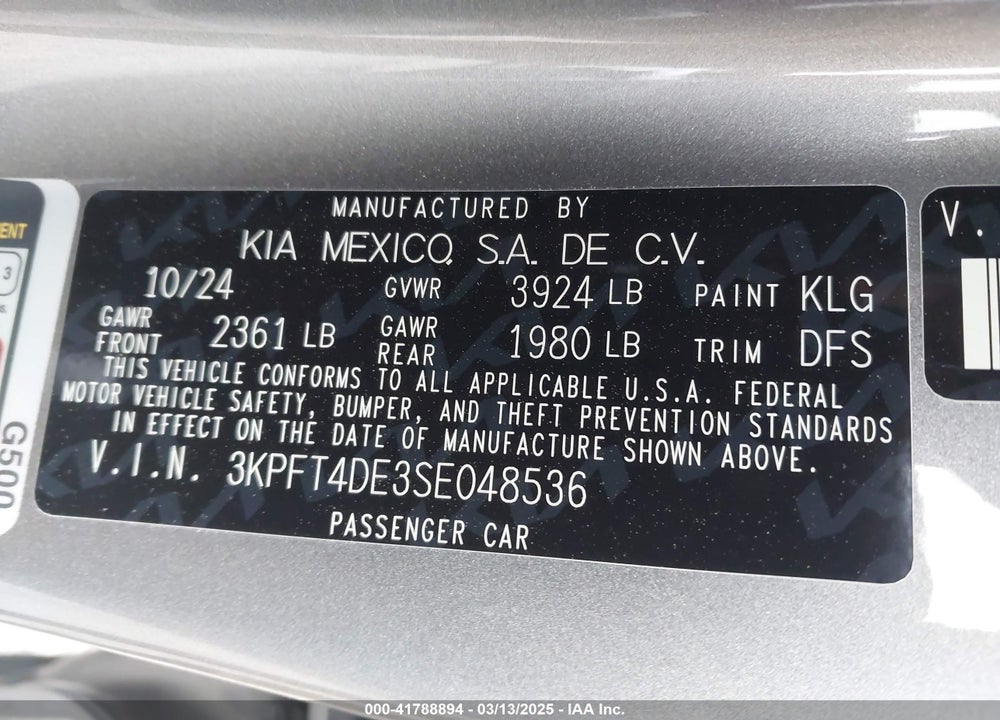 2025 KIA K4 LXS VIN: 3KPFT4DE3SE048536