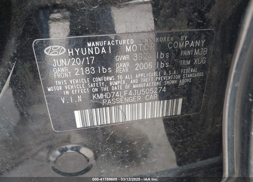 2018 HYUNDAI ELANTRA VIN: KMHD74LF4JU505274