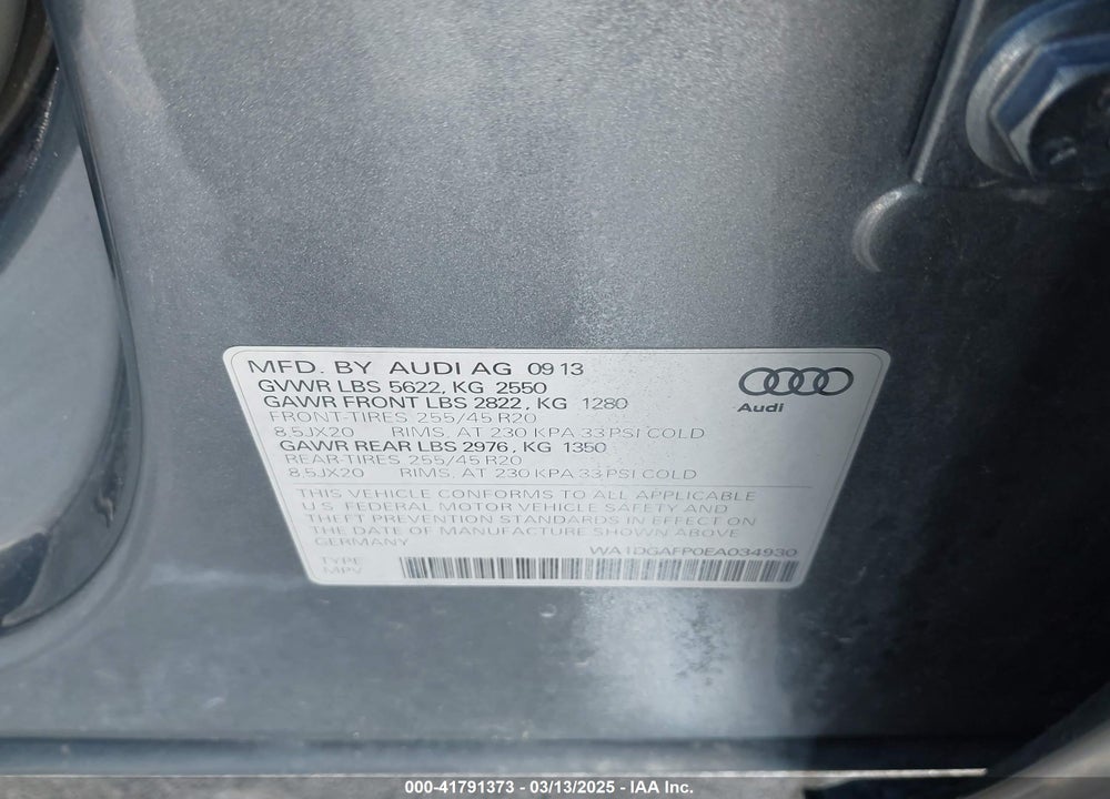 2014 AUDI Q5 3.0T PREMIUM PLUS VIN: WA1DGAFP0EA034930