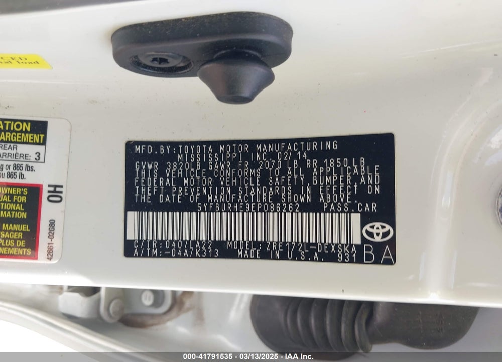 2014 TOYOTA COROLLA S PREMIUM VIN: 5YFBURHE9EP086262