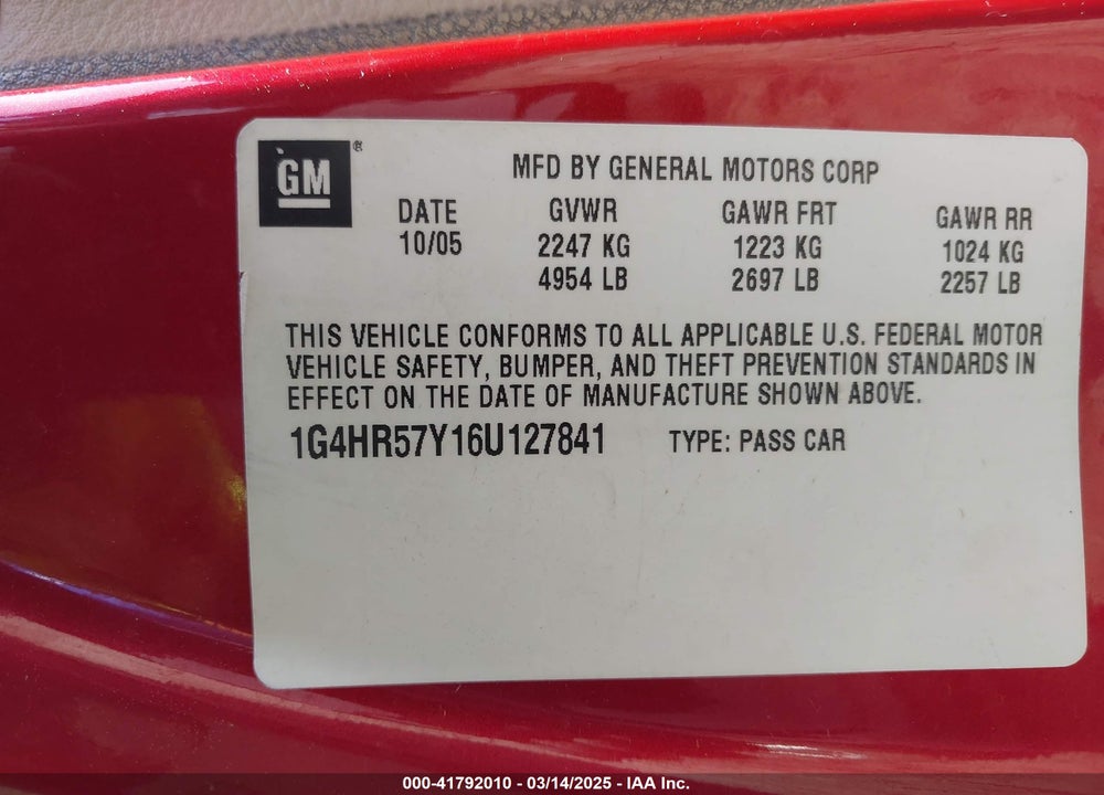 2006 BUICK LUCERNE VIN: 1G4HR57Y16U127841