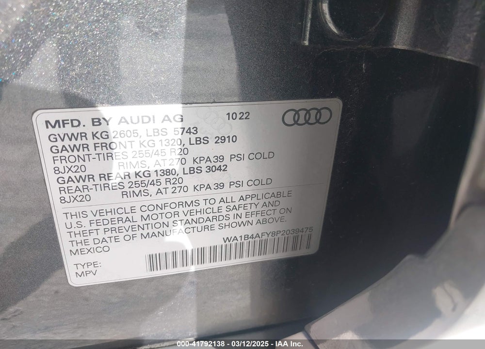 2023 AUDI SQ5 PREMIUM PLUS TFSI QUATTRO TIPTRONIC VIN: WA1B4AFY8P2039475