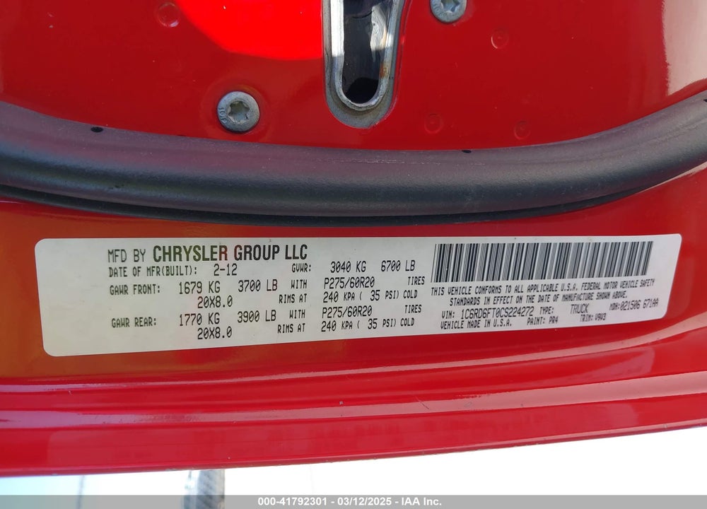 2012 RAM 1500 VIN: 1C6RD6FT0CS224272