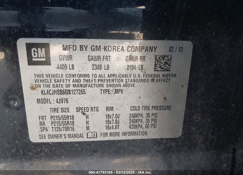 2013 BUICK ENCORE PREMIUM VIN: KL4CJHSB6DB127265