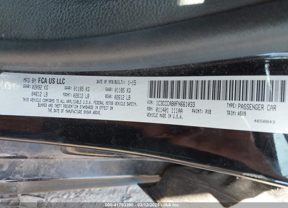 2015 CHRYSLER 200 VIN: 1C3CCCAB0FN661033