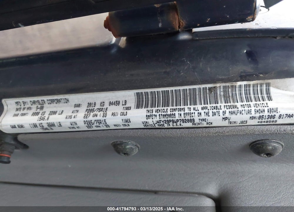 1998 JEEP WRANGLER / VIN: 1J4FY29P9WP792089