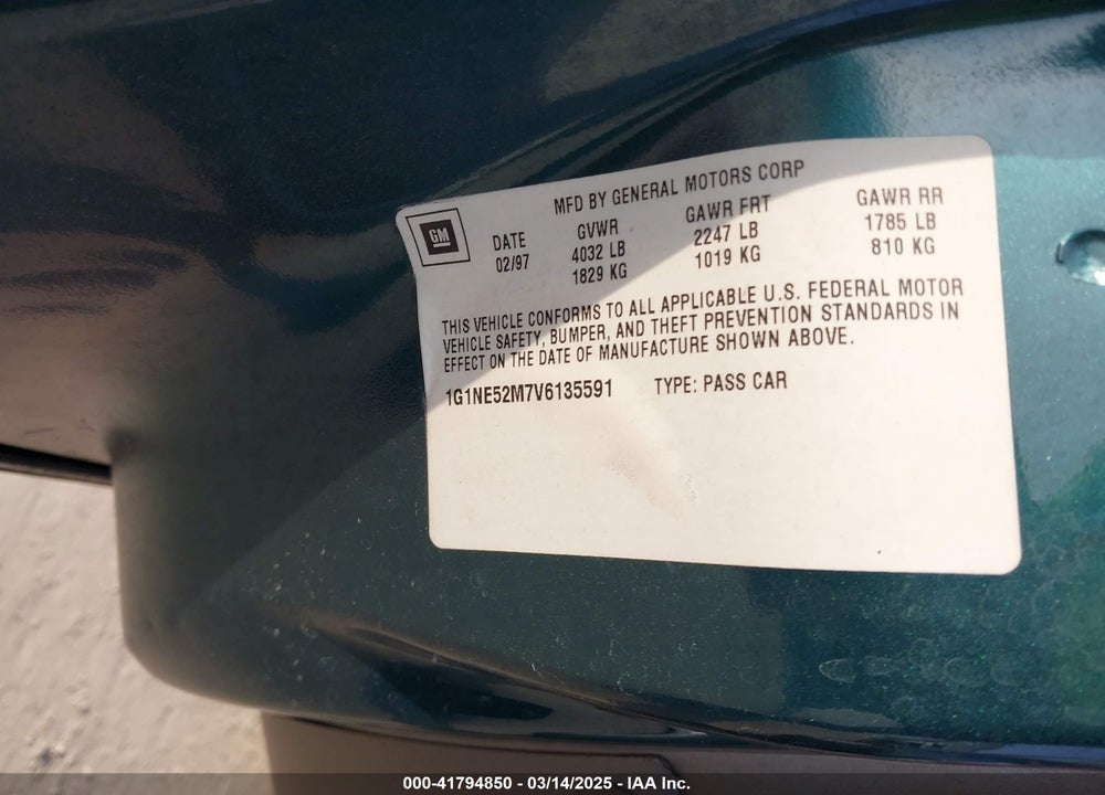1997 CHEVROLET MALIBU VIN: 1G1NE52M7V6135591