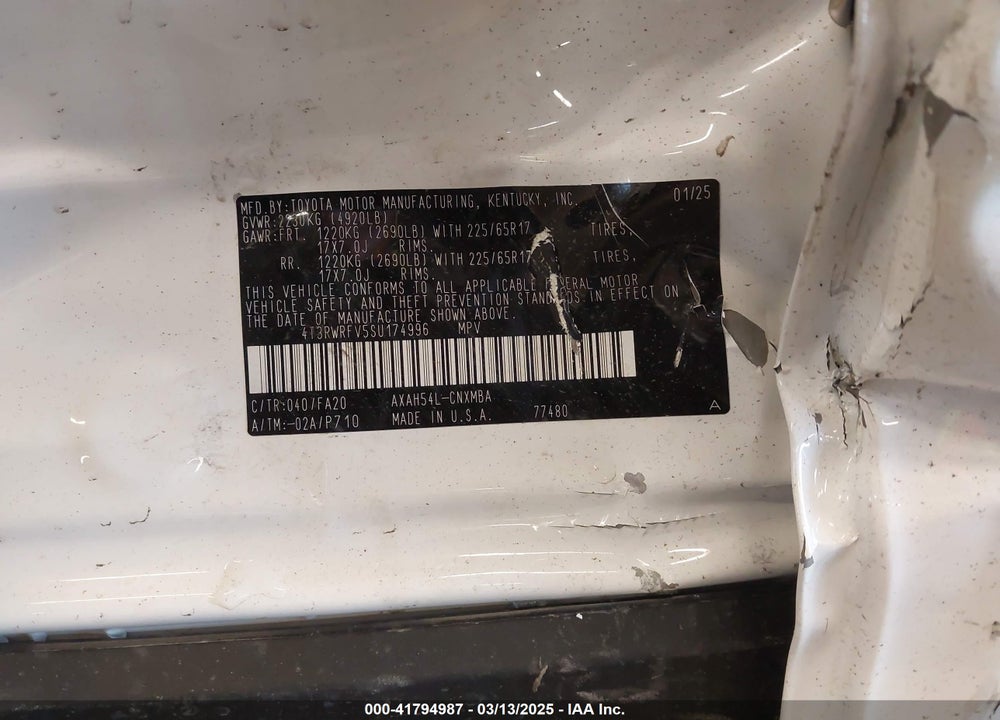 2025 TOYOTA RAV4 HYBRID VIN: 4T3RWRFV5SU174996