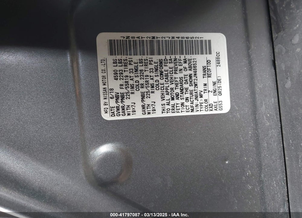 2018 NISSAN ROGUE SL VIN: JN8AT2MT2JW486521