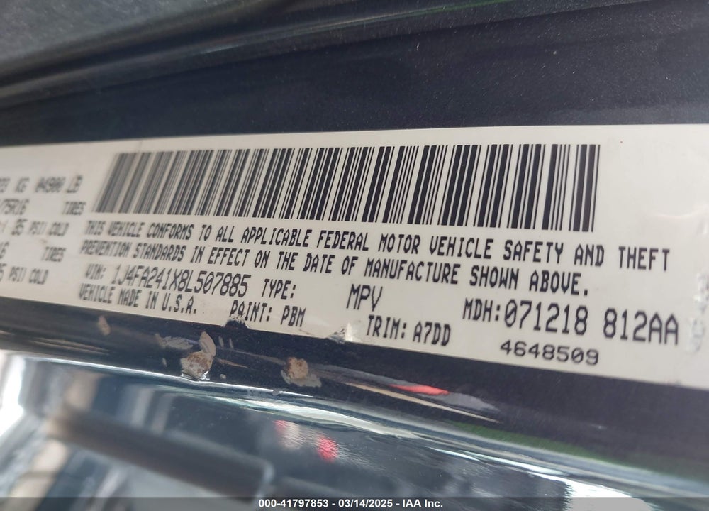 2008 JEEP WRANGLER X VIN: 1J4FA241X8L507885