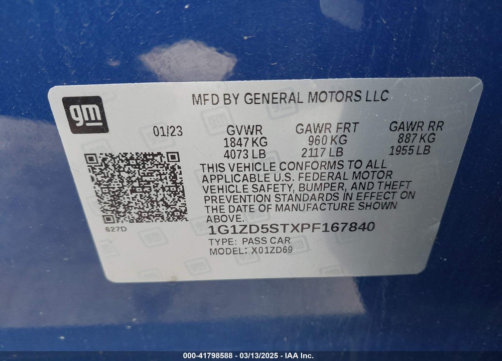 2023 CHEVROLET MALIBU VIN: 1G1ZD5STXPF167840