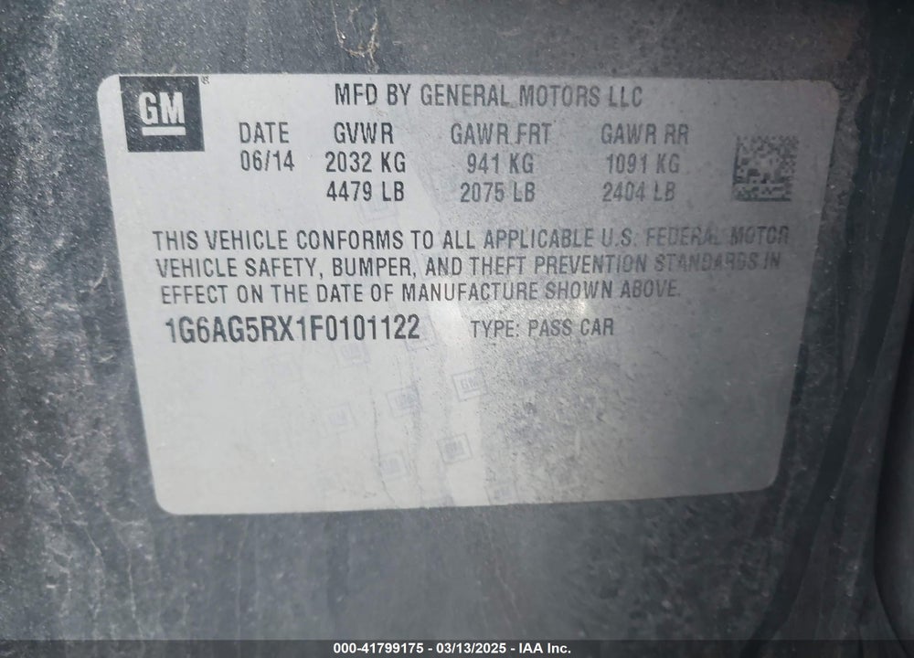 2015 CADILLAC ATS VIN: 1G6AG5RX1F0101122
