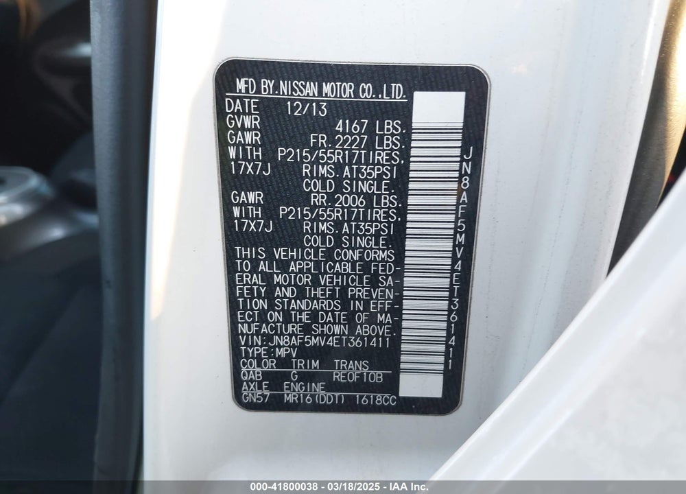 2014 NISSAN JUKE VIN: JN8AF5MV4ET361411
