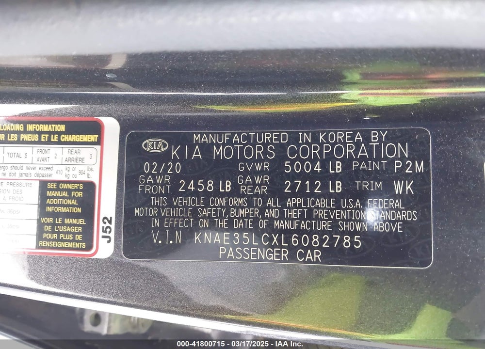 2020 KIA STINGER GT VIN: KNAE35LCXL6082785
