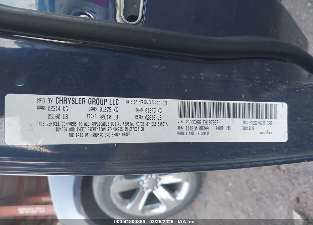 2014 DODGE CHARGER SE VIN: 2C3CDXBG1EH187907