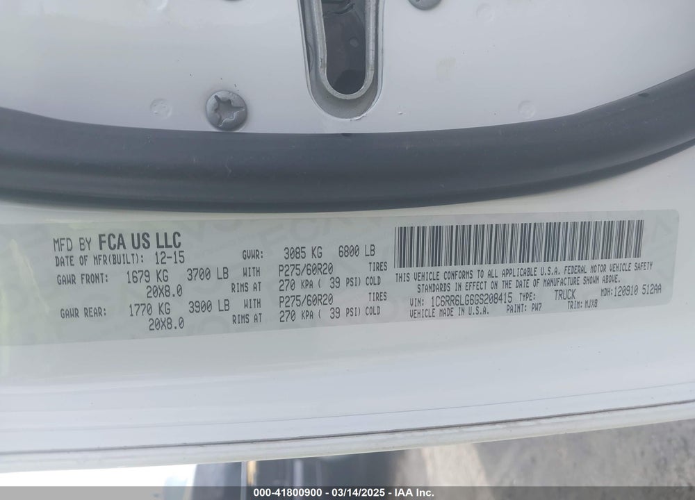 2016 RAM 1500 BIG HORN VIN: 1C6RR6LG6GS208415