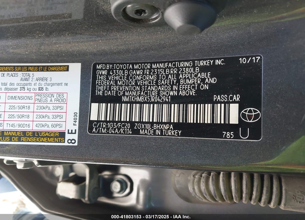 2018 TOYOTA C-HR XLE VIN: NMTKHMBX5JR042941