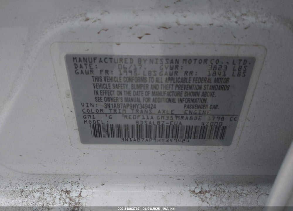 2017 NISSAN SENTRA VIN: 3N1AB7AP9HY349424