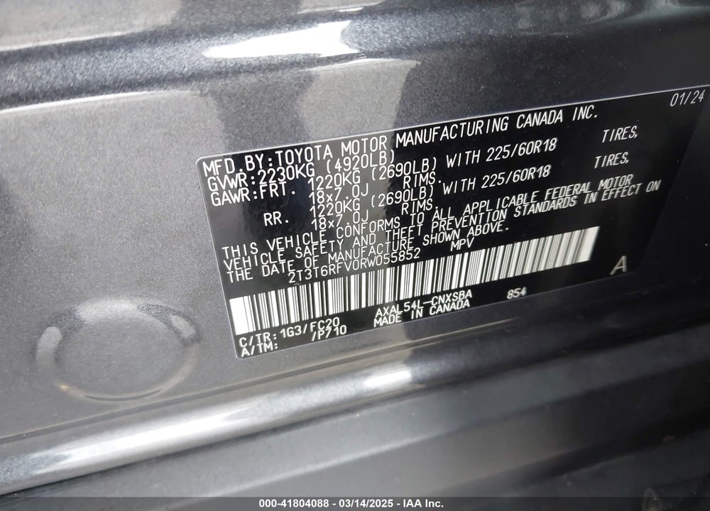 2024 TOYOTA RAV4 HYBRID SE VIN: 2T3T6RFV0RW055852
