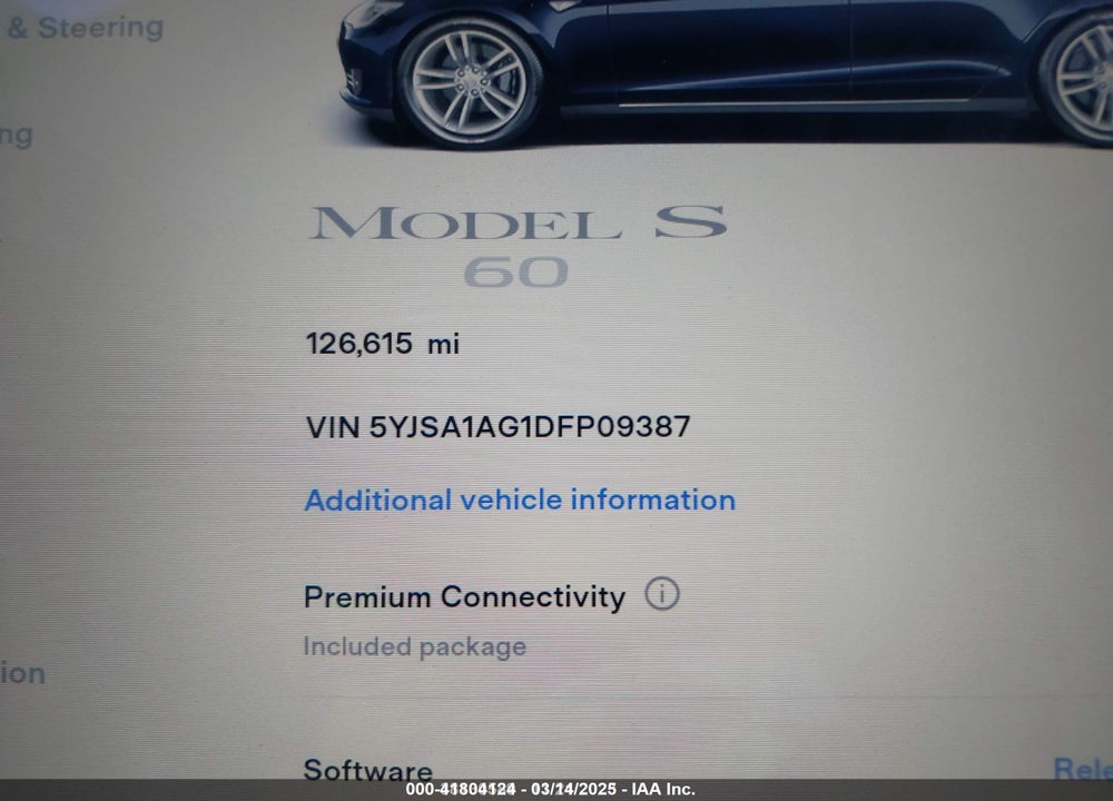 2013 TESLA MODEL S VIN: 5YJSA1AG1DFP09387