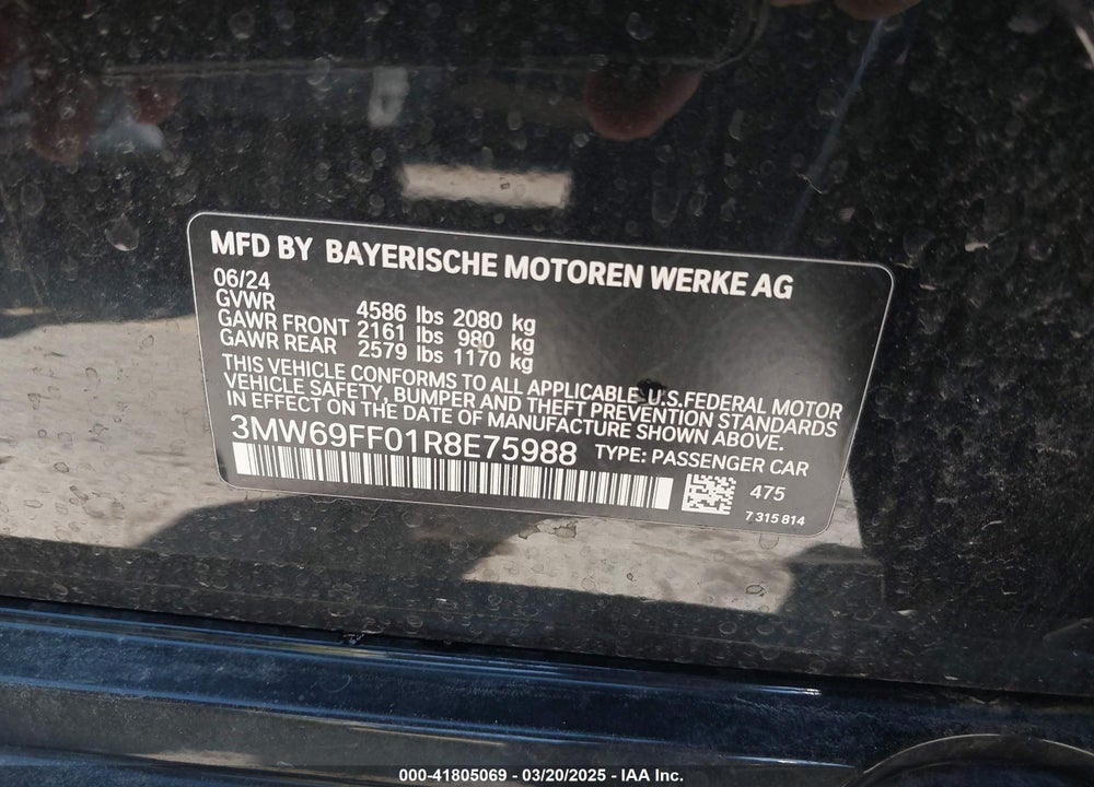 2024 BMW 3 SERIES VIN: 3MW69FF01R8E75988