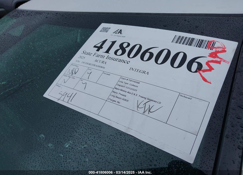 2025 ACURA INTEGRA A-SPEC VIN: 19UDE4H30SA000846