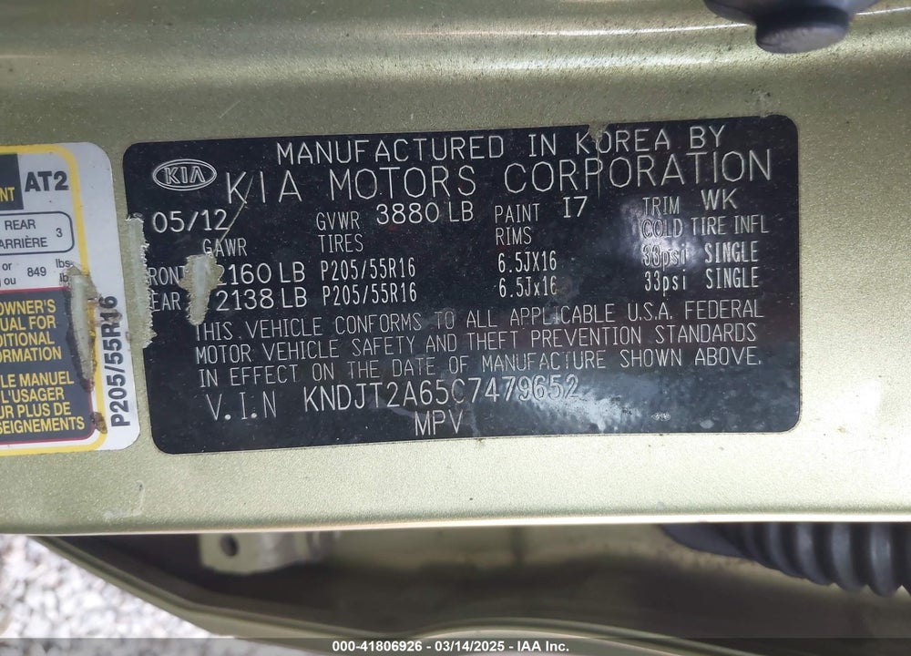 2012 KIA SOUL VIN: KNDJT2A65C7479652