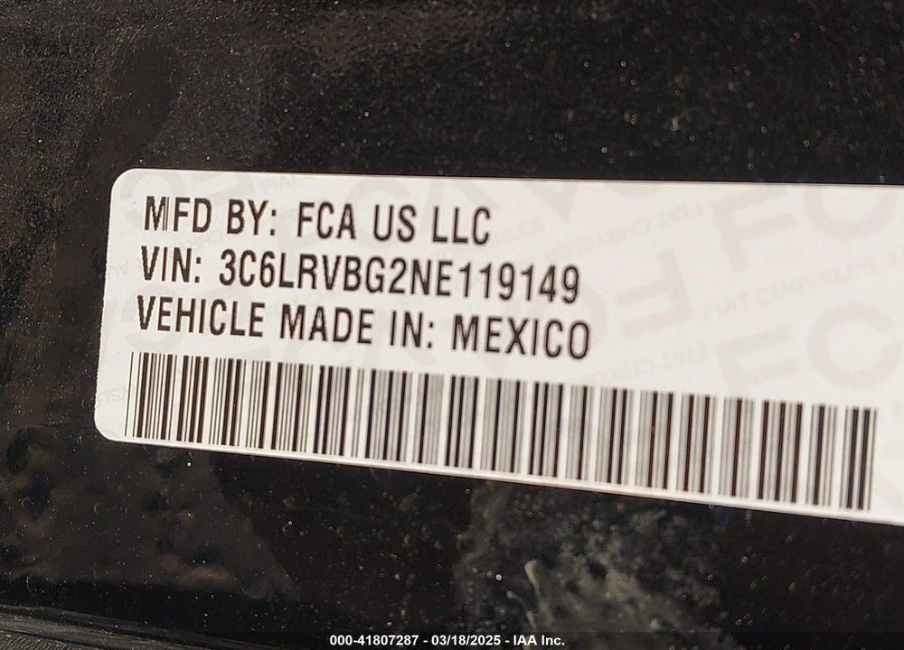 2022 RAM PROMASTER 1500 VIN: 3C6LRVBG2NE119149
