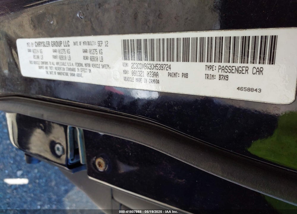 2013 DODGE CHARGER VIN: 2C3CDXBG3DH539724