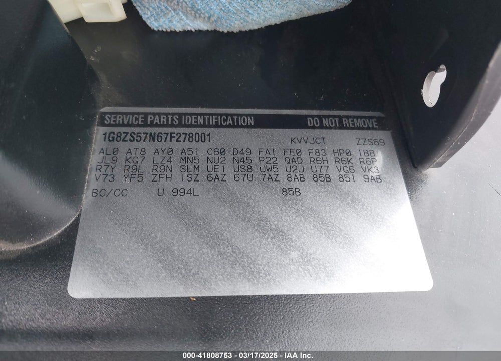 2007 SATURN AURA XE VIN: 1G8ZS57N67F278001