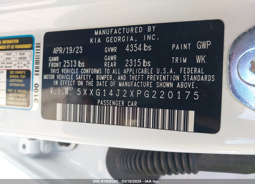 2023 KIA K5 VIN: 5XXG14J2XPG220175