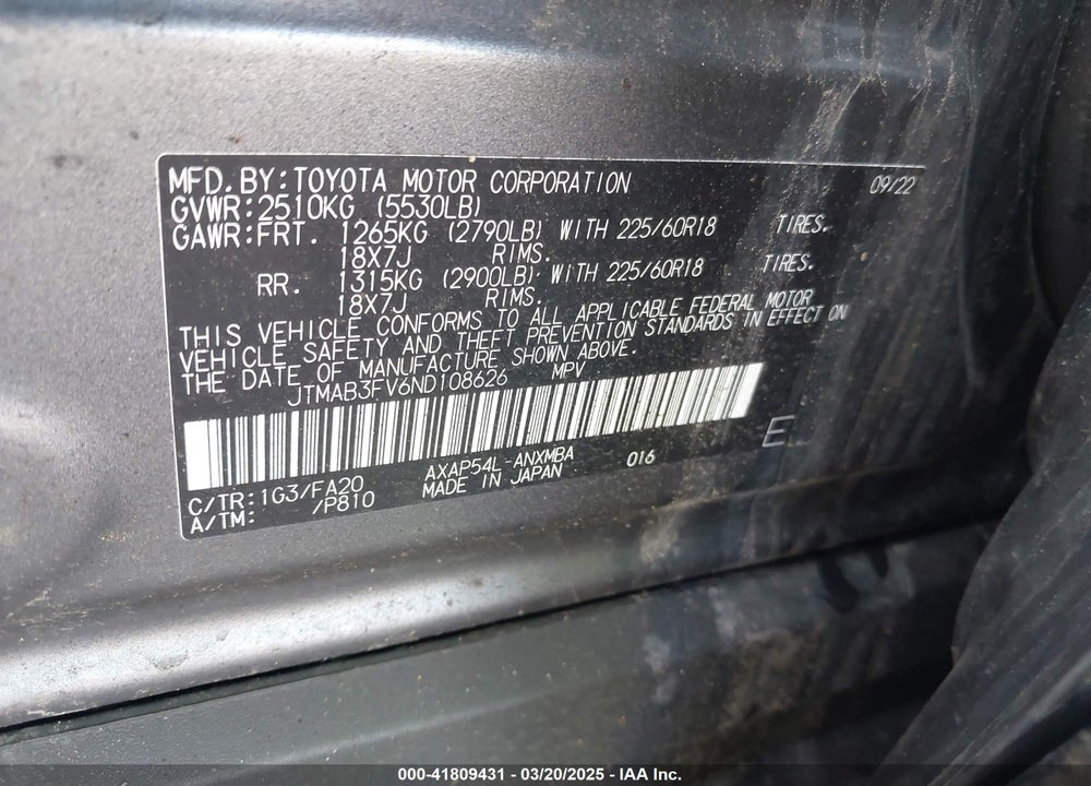 2022 TOYOTA RAV4 PRIME VIN: JTMAB3FV6ND108626