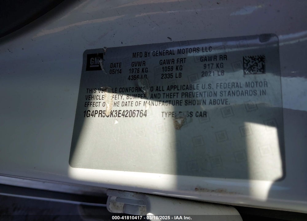 2014 BUICK VERANO CONVENIENCE GROUP VIN: 1G4PR5SK3E4206764