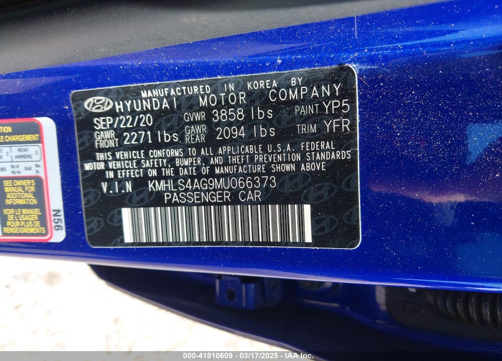 2021 HYUNDAI ELANTRA SEL VIN: KMHLS4AG9MU066373