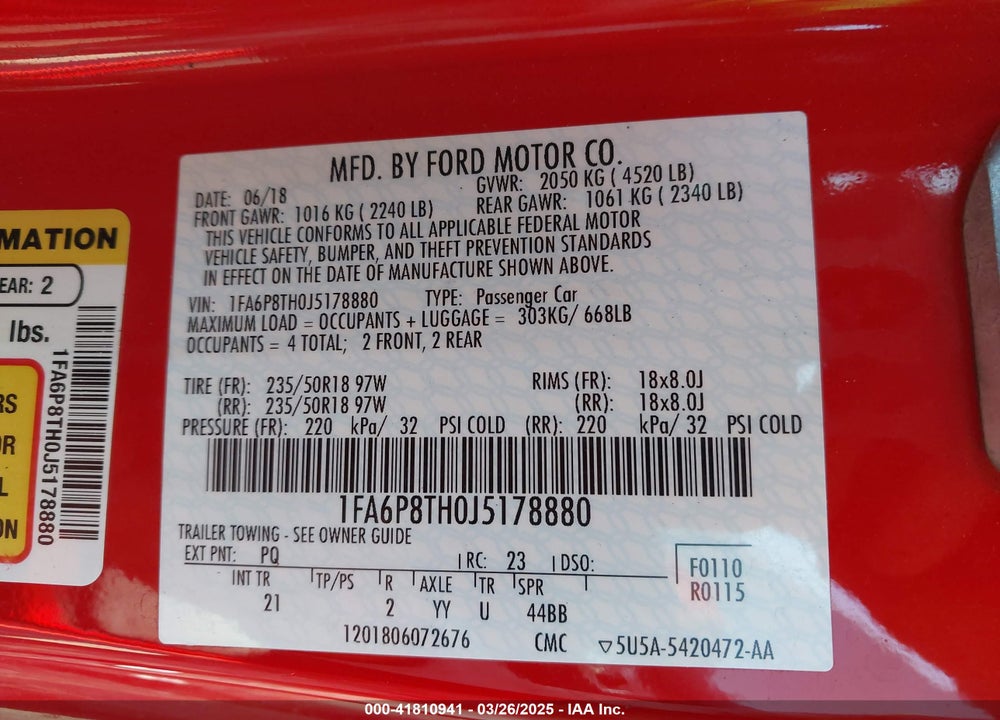 2018 FORD MUSTANG ECOBOOST VIN: 1FA6P8TH0J5178880