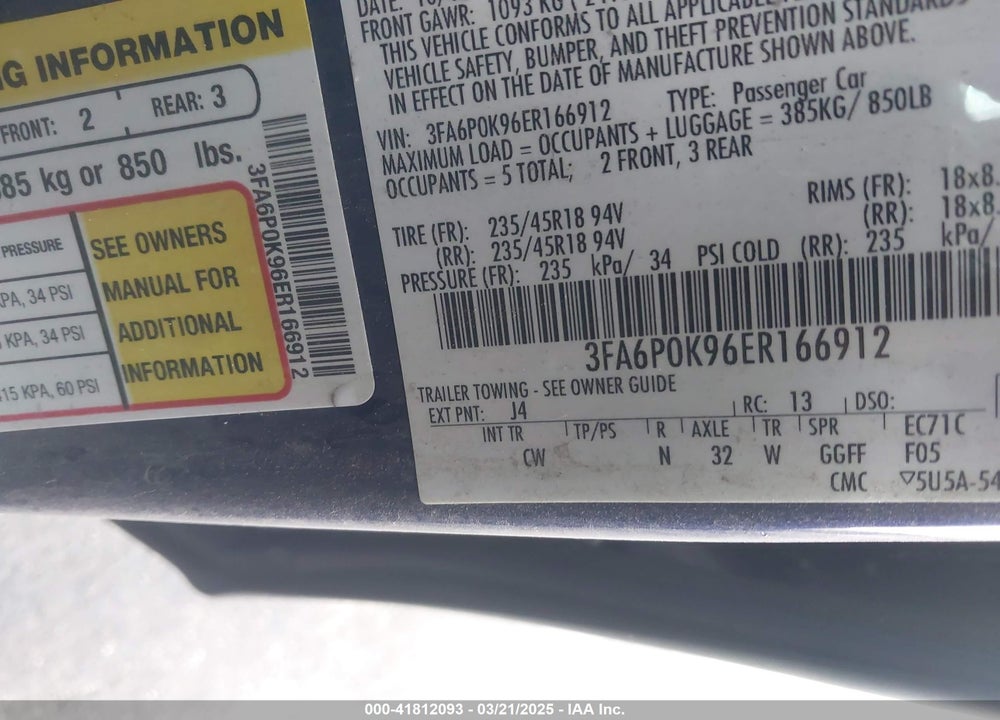 2014 FORD FUSION TITANIUM VIN: 3FA6P0K96ER166912